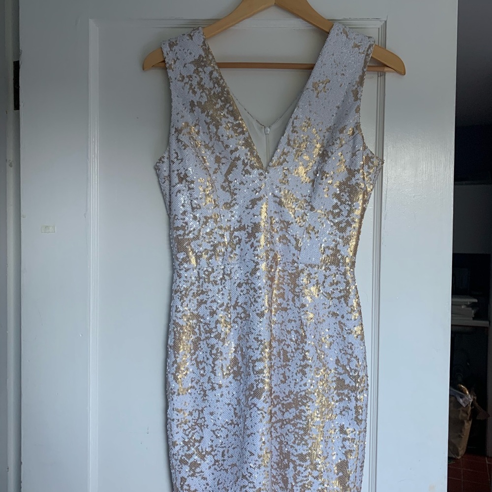 White and Gold Sequin Mini Dress